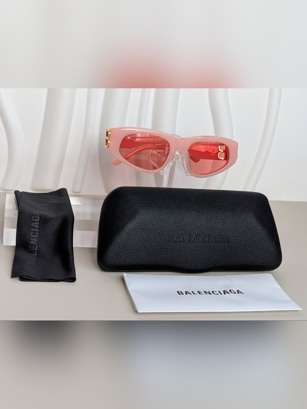 Balenciaga BB0095S Pink Gold Cat Eye Sunglasses BB Logo NWT Made In Italy